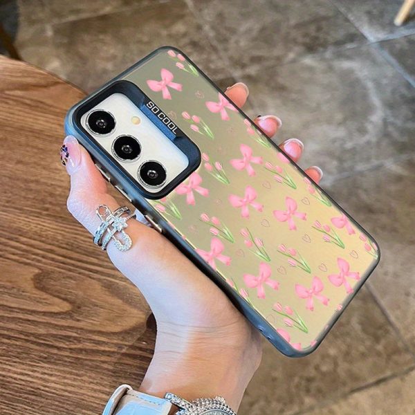 Case for Samsung S25 Plus S24 Ultra S23 S22 + Ribbon Tulips Pattern Matte Shockproof Anti-Scratch Stylish Smartphone Cover Gift - Image 3