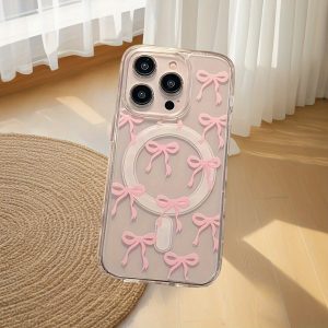Magnetic Phone Case Featuring a Girl Bow Design, Suitable for Iphone 16 Pro Max/15/14/13/12/11. Perfect for Valentine'S Day.
