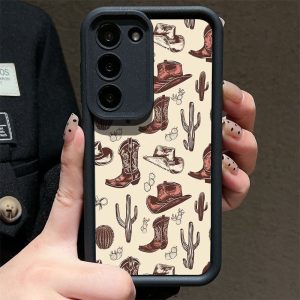 Desert Cowboy Patchwork Pattern Mobile Phone Case for Galaxy A01/A02A/03A/04A/05A/10A/11A/12A/13A/14A/15A/20A/21A/22A/23A/A31/A32/A33/A35/A50/A51/A52/A53/A54/A5/5A7/A70/A71/A72A/73/S20S/S21/S22/S24/A25/A34/S23 Anti-fall and Dirt-resistant