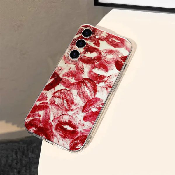Red Lip Print High-end Pattern Suitable for Samsung Series A54/A53/A52(A52S Universal /A34(5G)A32(5G) /A14(5G)/A13 5G /A12/A04S/S10+/S21/S21U/S21+/S22/S22+/S22U/S23/S23+/S23U and S24 Series A15/A35(5G)/A55(5G) Transparent Edge Trendy Mobile Phone Case - Image 3