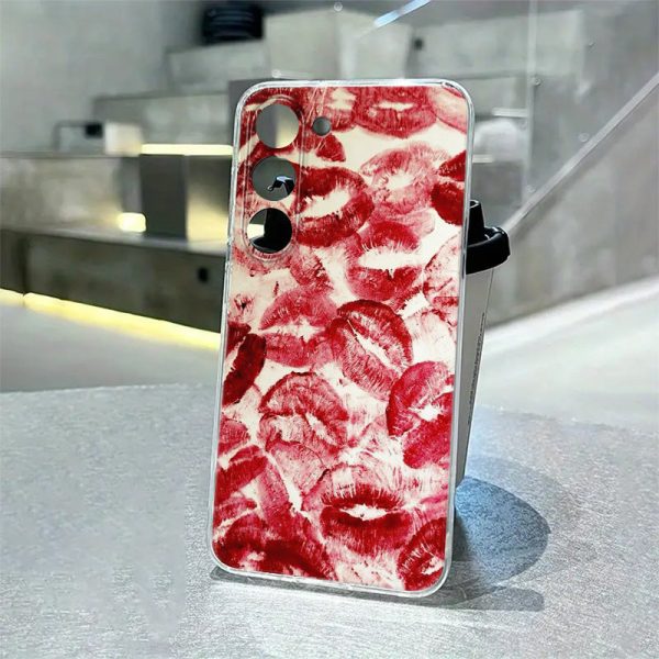 Red Lip Print High-end Pattern Suitable for Samsung Series A54/A53/A52(A52S Universal /A34(5G)A32(5G) /A14(5G)/A13 5G /A12/A04S/S10+/S21/S21U/S21+/S22/S22+/S22U/S23/S23+/S23U and S24 Series A15/A35(5G)/A55(5G) Transparent Edge Trendy Mobile Phone Case - Image 6