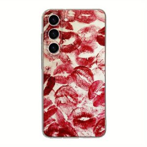 Red Lip Print High-end Pattern Suitable for Samsung Series A54/A53/A52(A52S Universal /A34(5G)A32(5G) /A14(5G)/A13 5G /A12/A04S/S10+/S21/S21U/S21+/S22/S22+/S22U/S23/S23+/S23U and S24 Series A15/A35(5G)/A55(5G) Transparent Edge Trendy Mobile Phone Case