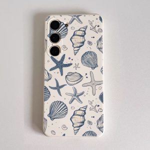 Sea Ocean Star Shell Conch Pattern Light Blue Phone Case for Samsung Galaxy S22/S22+/S22 Ultra/S23/S23+/S23 FE/S23 Ultra/S24/S24 Plus/S24 Ultra /A32/A35/A15/A53/A54/A51/ A55/A33/A14/A05S, Protective Cover