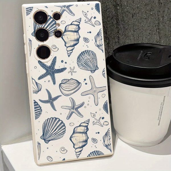 Sea Ocean Star Shell Conch Pattern Light Blue Phone Case for Samsung Galaxy S22/S22+/S22 Ultra/S23/S23+/S23 FE/S23 Ultra/S24/S24 Plus/S24 Ultra /A32/A35/A15/A53/A54/A51/ A55/A33/A14/A05S, Protective Cover - Image 3