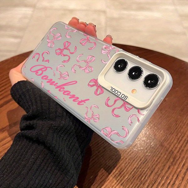 Case for Samsung S25 Plus S24 Ultra S23 S22 + Trendy Pink Bowknot Pattern Shockproof Silicone PC Back Protective Smartphone Cover Gift