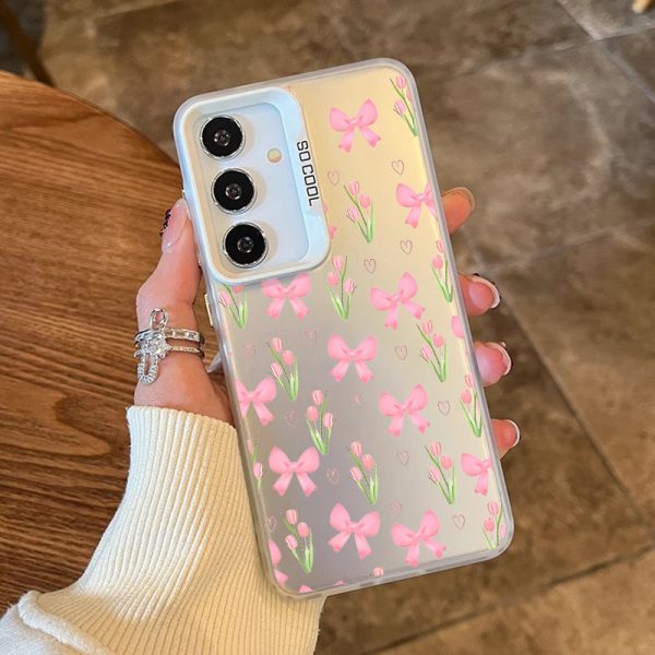Case for Samsung S25 Plus S24 Ultra S23 S22 + Ribbon Tulips Pattern Matte Shockproof Anti-Scratch Stylish Smartphone Cover Gift - Image 4
