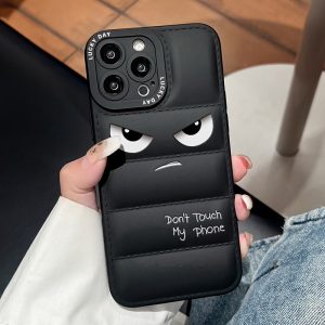 A Soft Rubber Anti-Slip Down Jacket Style Phone Case with Anime Pattern Printing, Suitable for Apple Series 11, 12, 13, 14, 15, 16 Pro Max, Samsung Series A05, A15, A25, A35, A55, S23, S24 Ultra, And Redmi Series 9 Note, 10 Note, 11 Note, 12 Note.
