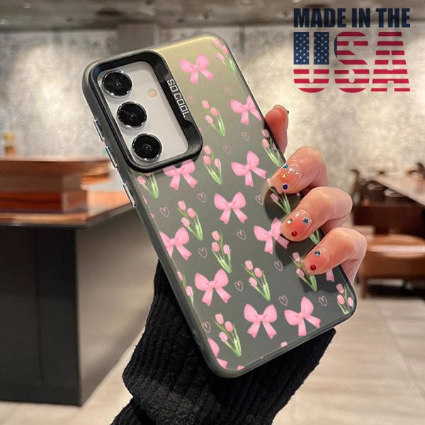 Case for Samsung S25 Plus S24 Ultra S23 S22 + Ribbon Tulips Pattern Matte Shockproof Anti-Scratch Stylish Smartphone Cover Gift - Image 6