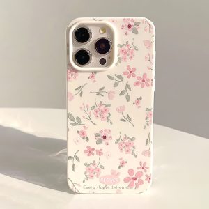 Green Leaf Pink Flower White Frosted Full Package Anti-Fall Mobile Phone Case Suitable for Apple 16PROMAX/16PLUS/16PRO/16/15PROMAX/15PLUS/15PRO/15/14PROMAX/14PLUS/14PRO/14/13PROMAX/13PRO/13/12PROMAX/12PRO/12 11PROMAX/11PRO/11/XSMAX/XR/XS/7#8PLUS/7#8 Prote