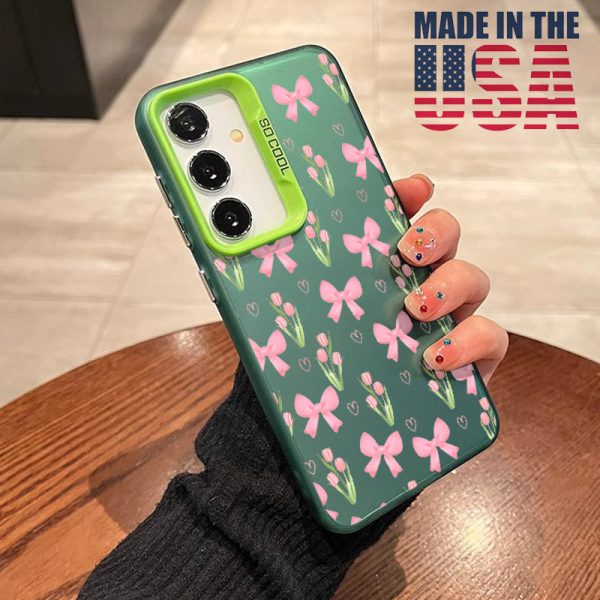 Case for Samsung S25 Plus S24 Ultra S23 S22 + Ribbon Tulips Pattern Matte Shockproof Anti-Scratch Stylish Smartphone Cover Gift - Image 8