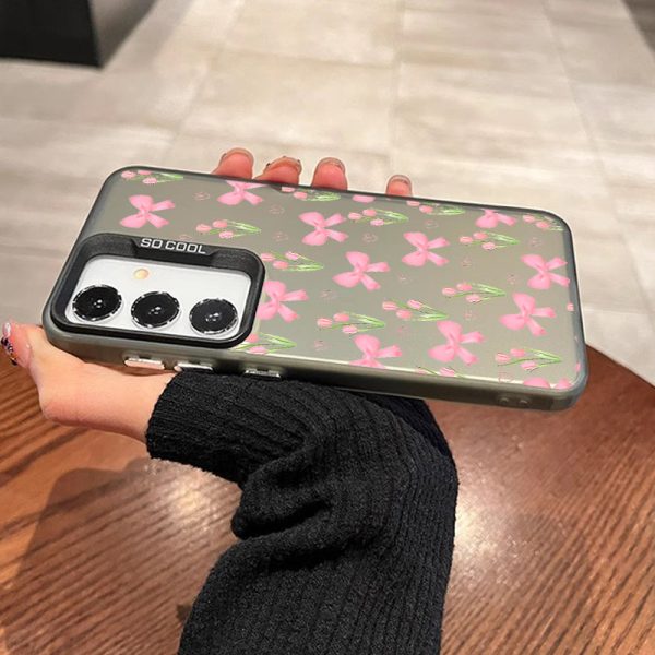 Case for Samsung S25 Plus S24 Ultra S23 S22 + Ribbon Tulips Pattern Matte Shockproof Anti-Scratch Stylish Smartphone Cover Gift - Image 5