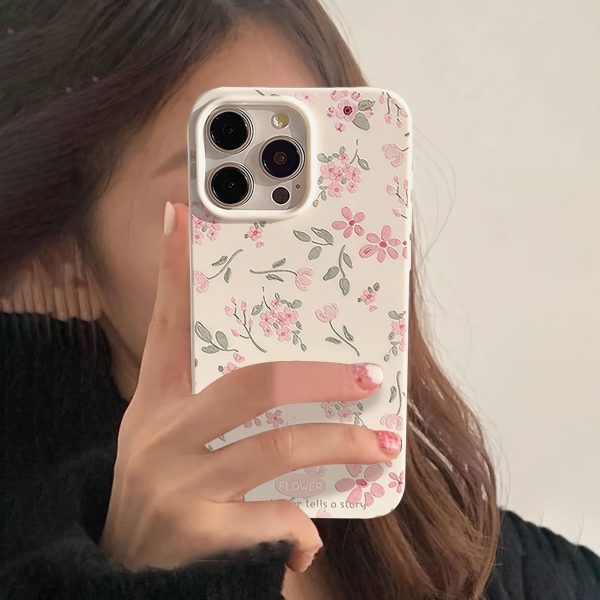 Green Leaf Pink Flower White Frosted Full Package Anti-Fall Mobile Phone Case Suitable for Apple 16PROMAX/16PLUS/16PRO/16/15PROMAX/15PLUS/15PRO/15/14PROMAX/14PLUS/14PRO/14/13PROMAX/13PRO/13/12PROMAX/12PRO/12 11PROMAX/11PRO/11/XSMAX/XR/XS/7#8PLUS/7#8 Prote - Image 2